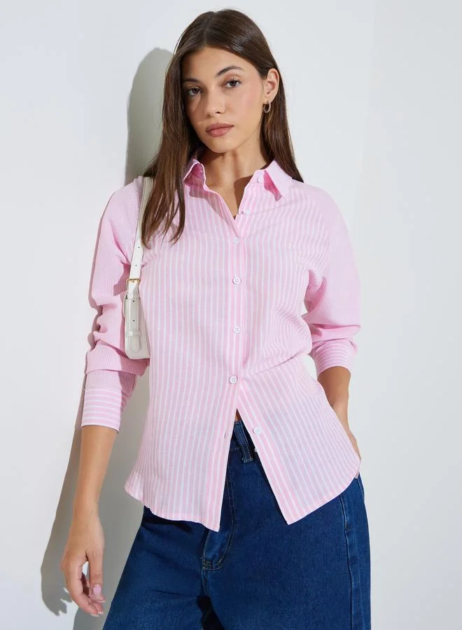 Styli Pink Striped Raglan Sleeve Shirt