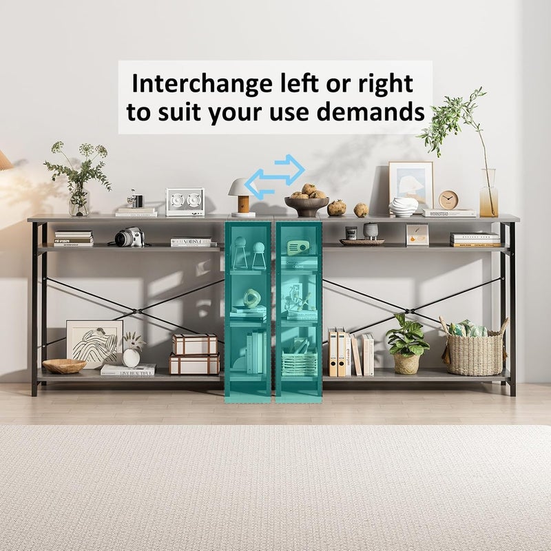 JOYSEUS Console Table for Entryway, X-Shape Design Console Table with 4 Tier Storage Shelves, Extra Long Sofa Table for Hallway, Living Room, Kitchen, Easy Assembly, Modern Style (grey, 130*35*90cm) - Image 4