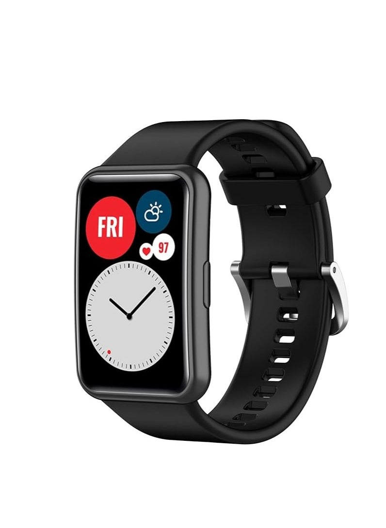 Generic Generic Soft Silicone Sport Band Stripe Silicone Wrist Strap Replacement for Huawei Watch Fit Fitness Smart Watch Huawei Fit - Black  - Image 2