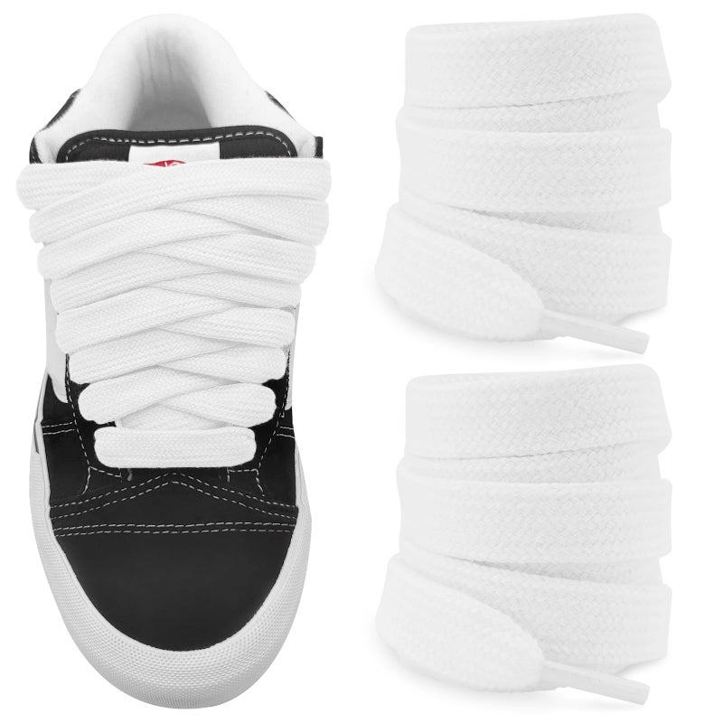 NDTEZUGT رباط أحذية رياضية سميك NDTEZUGT للرجال للاحذية الكلاسيكية Vans Knu Skool، عرض 5/8" (15 مم) من القطن، بديل سميك وكبير (أبيض، 54"/140 سم) - Image 1