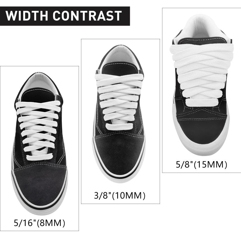 NDTEZUGT رباط أحذية رياضية سميك NDTEZUGT للرجال للاحذية الكلاسيكية Vans Knu Skool، عرض 5/8" (15 مم) من القطن، بديل سميك وكبير (أبيض، 54"/140 سم) - Image 4