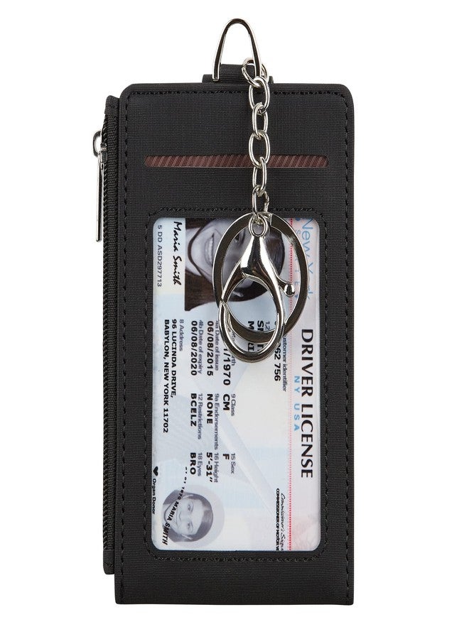 Cynure Women & Men Keychain Card Holder Case Zipper Slim Minimalist Front Pocket Wallet with 2 ID Window, Black - Image 1
