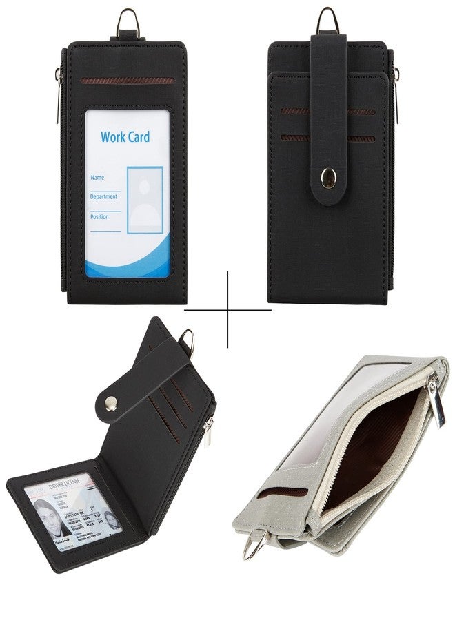 Cynure Women & Men Keychain Card Holder Case Zipper Slim Minimalist Front Pocket Wallet with 2 ID Window, Black - Image 4