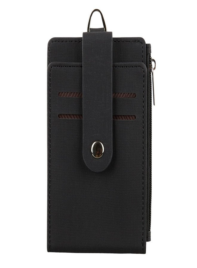 Cynure Women & Men Keychain Card Holder Case Zipper Slim Minimalist Front Pocket Wallet with 2 ID Window, Black - Image 2