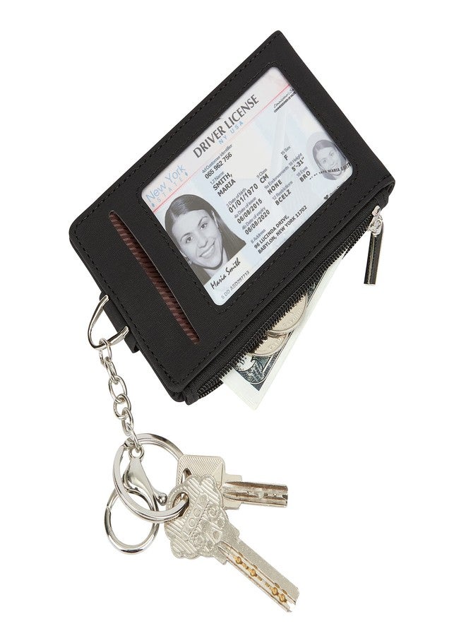 Cynure Women & Men Keychain Card Holder Case Zipper Slim Minimalist Front Pocket Wallet with 2 ID Window, Black - Image 3