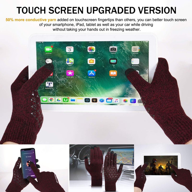 TRENDOUX Gloves, Winter Touch Screen Glove for Men Women - Running Driving Cycling in Cold Weather - Non-Slip Grip - Warm Liner - Elastic Cuff - Stretchy Material - Thermal Knit Glove - Black Red - L - Image 2