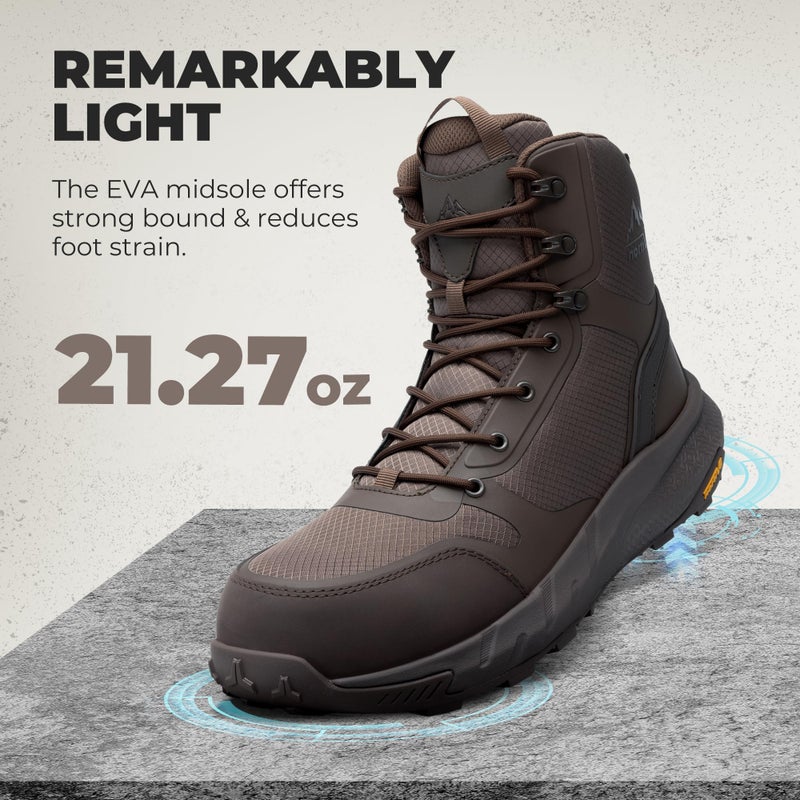 NORTIV 8 Men's Composite Toe Work Boots â€“ 8'' Lightweight ASTM F2412-24 & ASTM F2913-24 Safety Boots with Side Zipper for Construction & Warehouse, Metrostrike-Nano,Size 7,Brown,NMUMIB2412 - Image 5