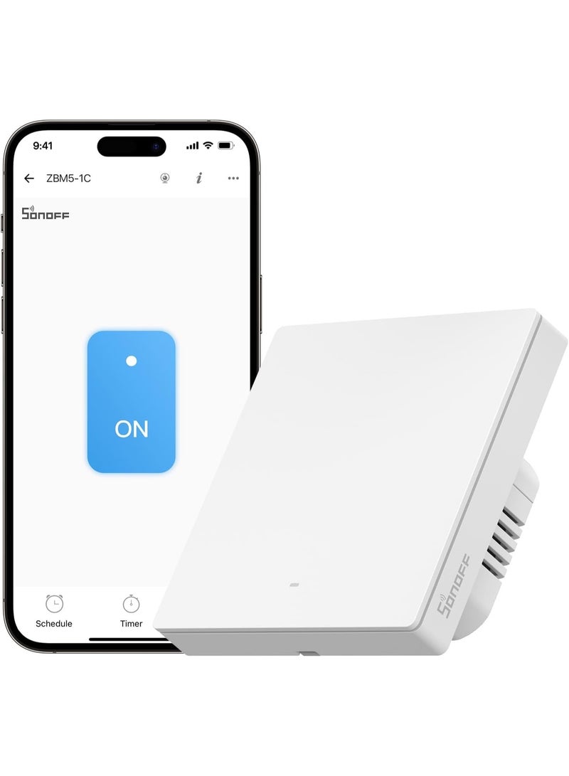 SONOFF SONOFF SwitchMan Zigbee Smart Wall Switch - 1 Gang -  Zigbee 3.0 - Neutral Optional - Two-Way Control - SMart Home Automation - Compatible with Home Assistant - MQTT - ZHA - Z2M - ZBM5-1C-86W - White - Image 1