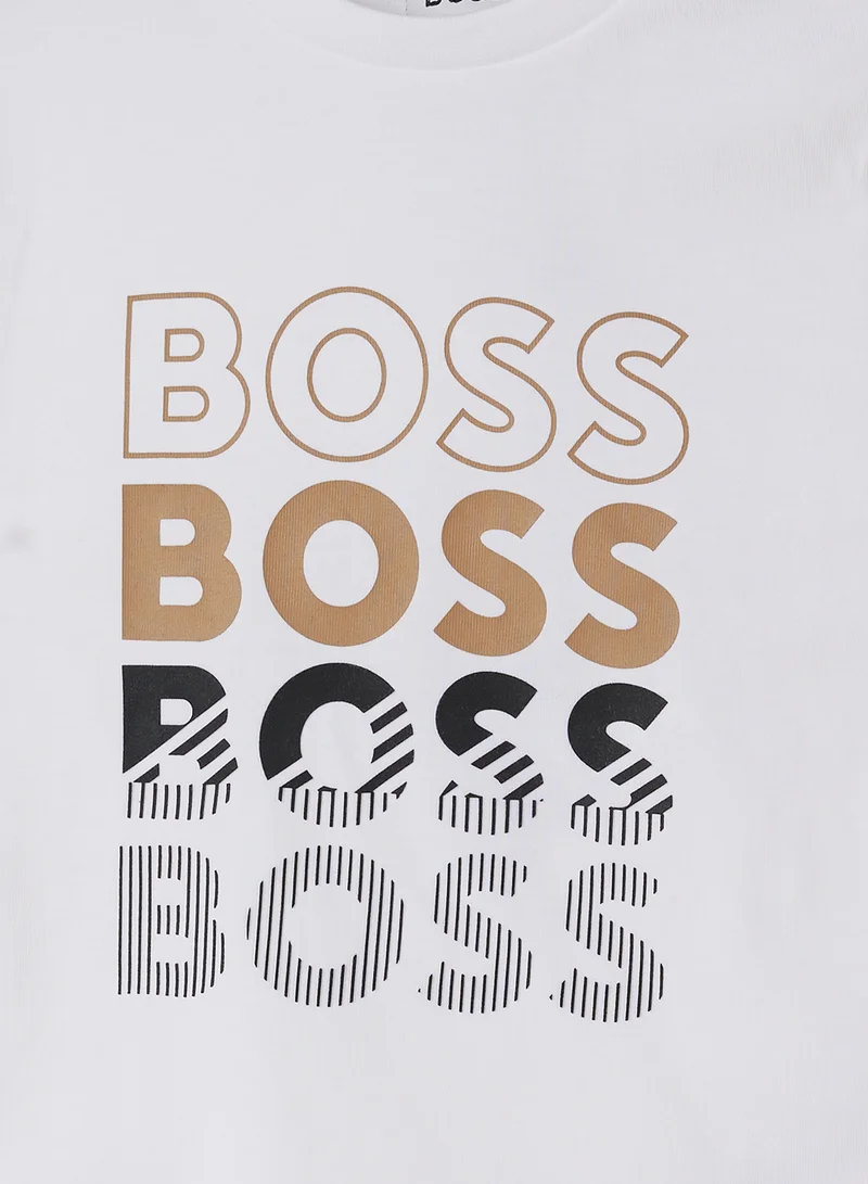 BOSS Kids' T-shirt in cotton jersey with repeat logos