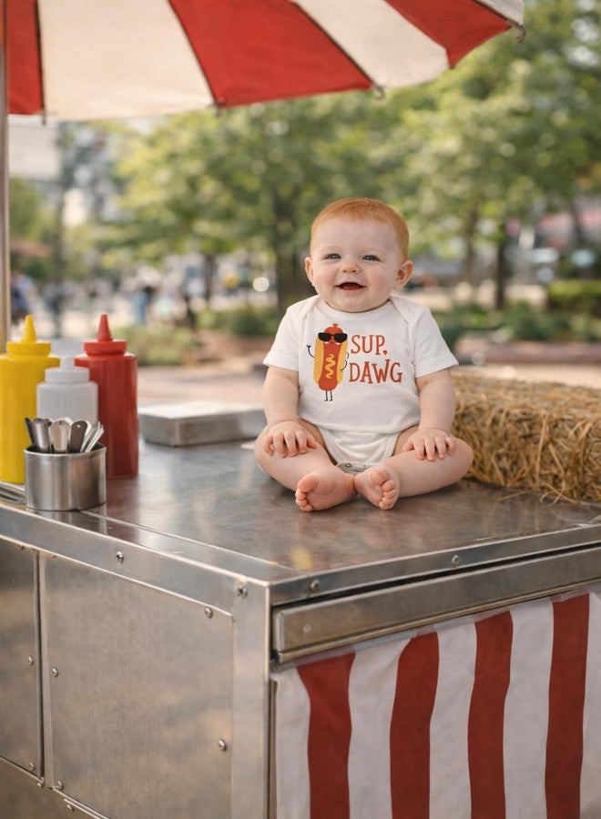 Witty and Bitty Sup Dawg Hot Dog Food Meme Onesie/Bodysuit (0-3 months) - Image 3