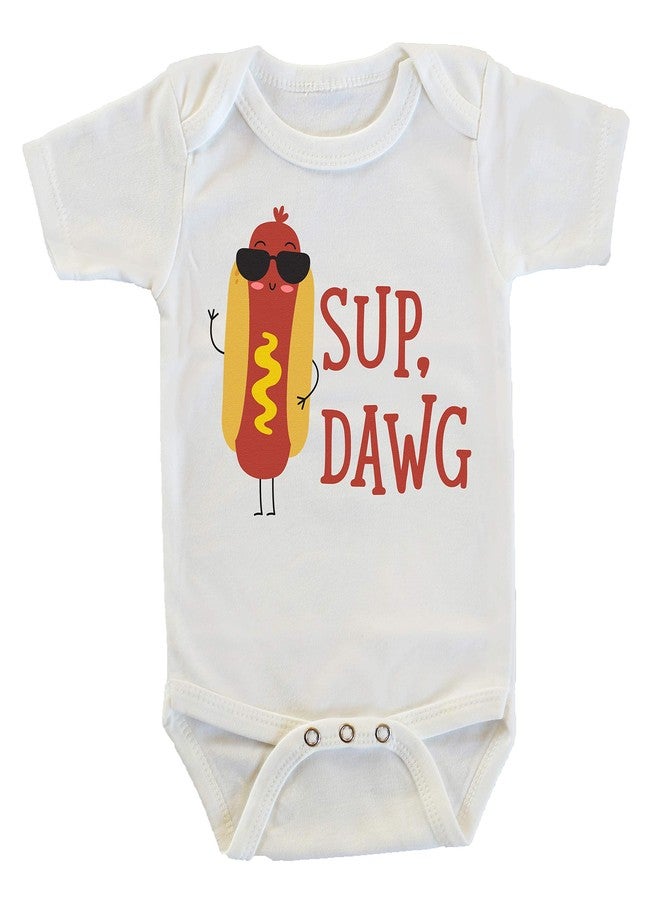 Witty and Bitty Sup Dawg Hot Dog Food Meme Onesie/Bodysuit (0-3 months) - Image 1