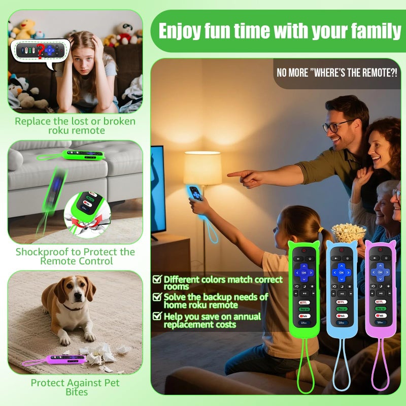 Wevove (Pack of 3) Replacement Remote Only for Roku TV with Soft Protective Cover (Glow in The Dark), Compatible for TCL Roku/Hisense Roku/Onn Roku/Sharp Roku/Element Roku/Philips Roku Smart TV - Image 3