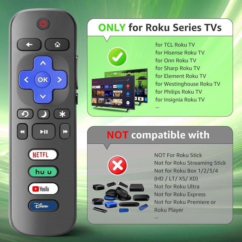 Wevove (Pack of 3) Replacement Remote Only for Roku TV with Soft Protective Cover (Glow in The Dark), Compatible for TCL Roku/Hisense Roku/Onn Roku/Sharp Roku/Element Roku/Philips Roku Smart TV - Image 2