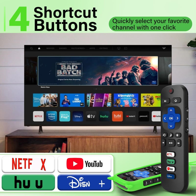Wevove (Pack of 3) Replacement Remote Only for Roku TV with Soft Protective Cover (Glow in The Dark), Compatible for TCL Roku/Hisense Roku/Onn Roku/Sharp Roku/Element Roku/Philips Roku Smart TV - Image 5