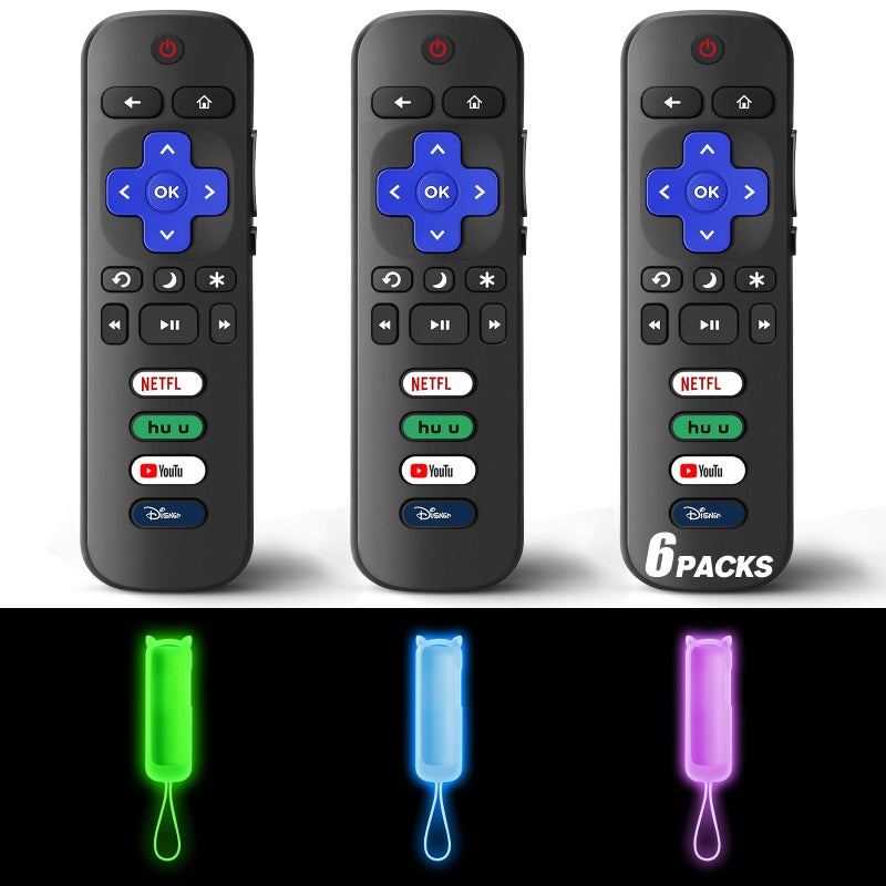 Wevove (Pack of 3) Replacement Remote Only for Roku TV with Soft Protective Cover (Glow in The Dark), Compatible for TCL Roku/Hisense Roku/Onn Roku/Sharp Roku/Element Roku/Philips Roku Smart TV - Image 1