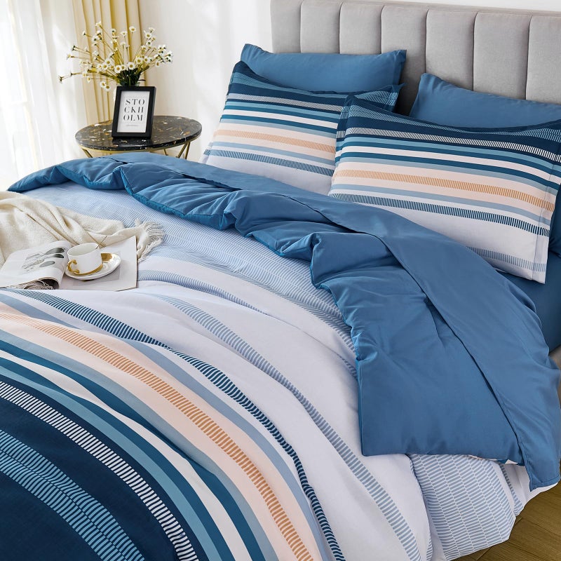 Dobuyly Blue Queen Comforter Set 7 Pieces, Boho Striped Bed in a Bag Queen Size Soft Microfiber All Season Bedding Set with Comforter, Sheets, Pillowcases & Shams - Image 5