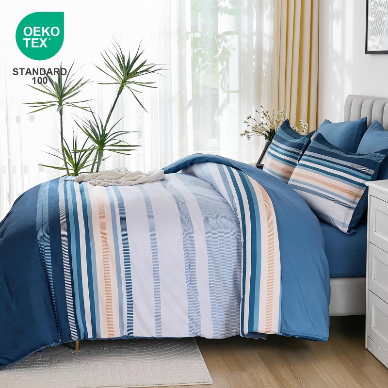 Dobuyly Blue Queen Comforter Set 7 Pieces, Boho Striped Bed in a Bag Queen Size Soft Microfiber All Season Bedding Set with Comforter, Sheets, Pillowcases & Shams - Image 3