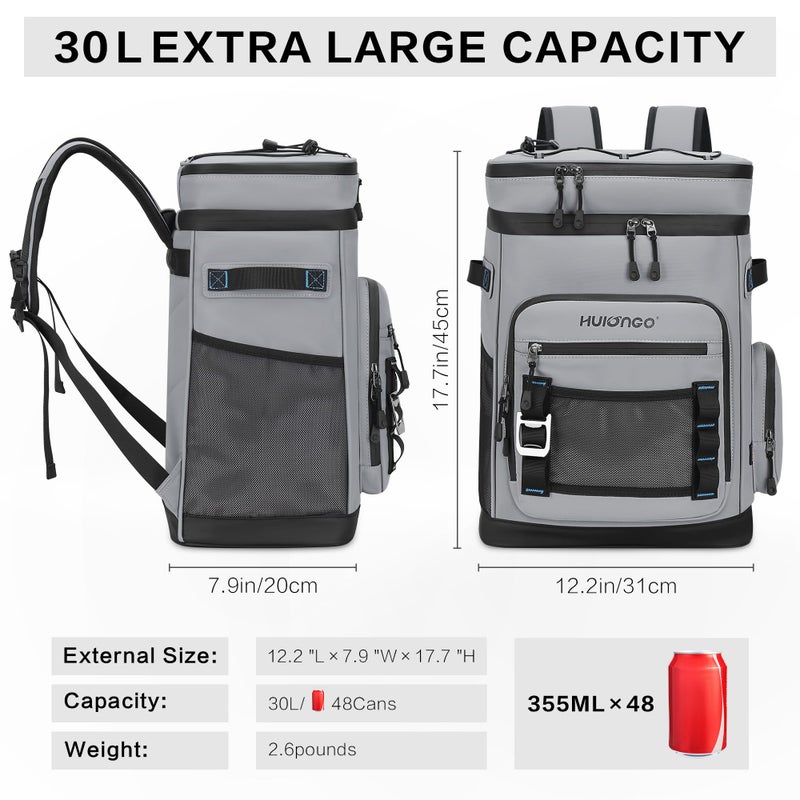 Hulongo Large Waterproof Insulated Cooler Backpack for Men & Women, Leak Proof Cooler Backpack for Camping, Beach, Fishing, Picnic, Travel, Outdoor, 30L, 48Cans - Image 2