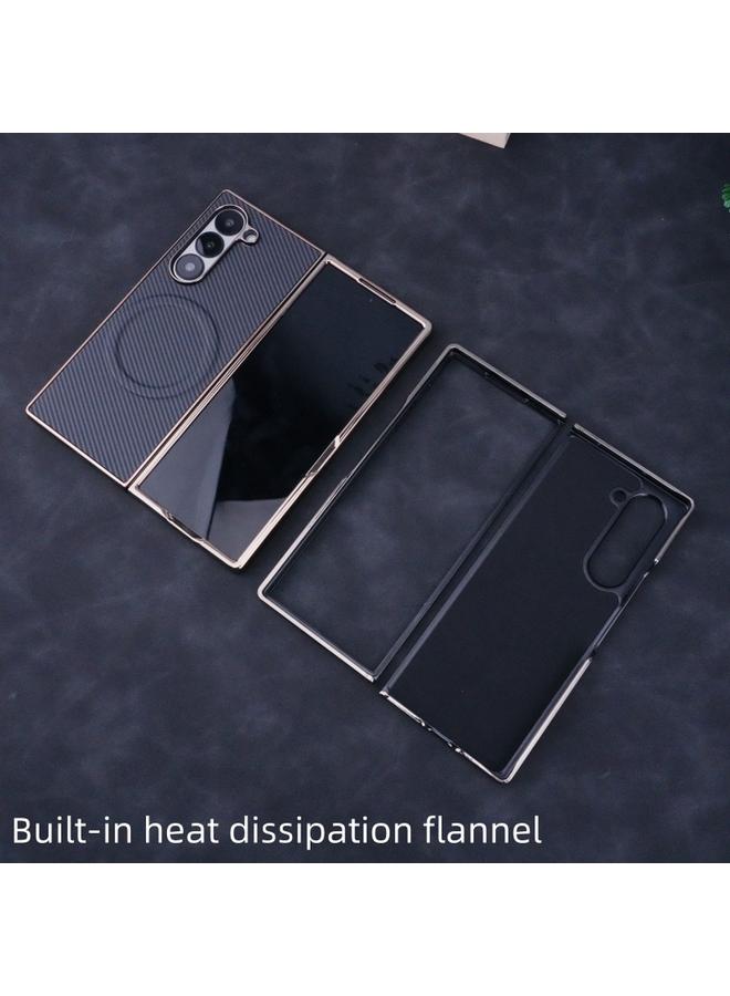 erorex Case For Samsung Galaxy Z Fold6 Plating Frame MagSafe Carbon Fiber Fold Phone Case - Image 3