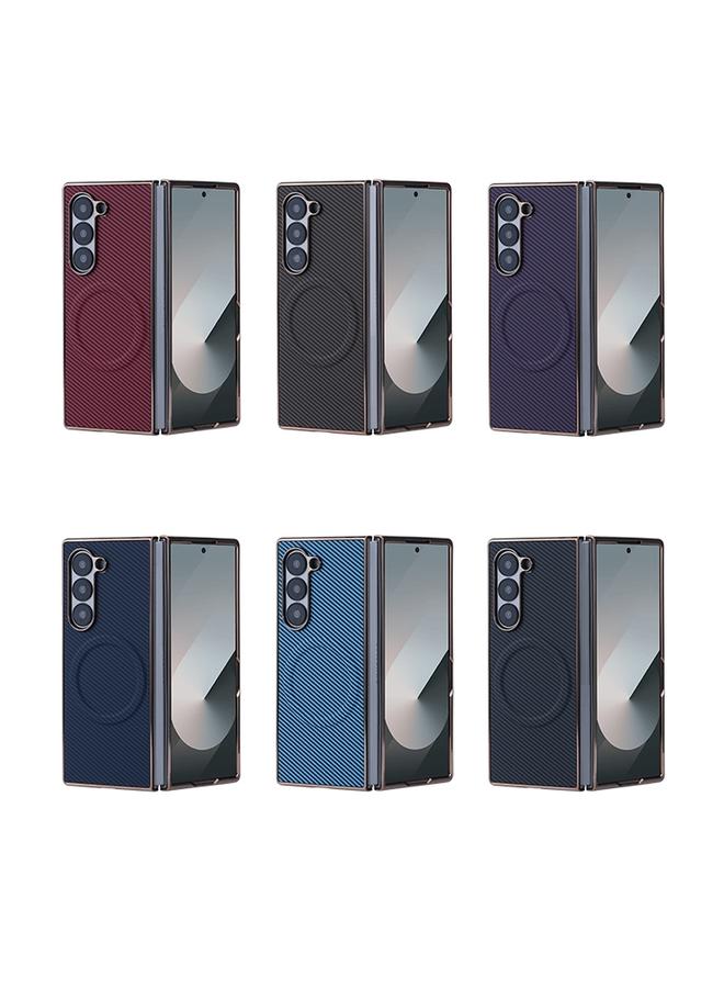 erorex Case For Samsung Galaxy Z Fold6 Plating Frame MagSafe Carbon Fiber Fold Phone Case - Image 2
