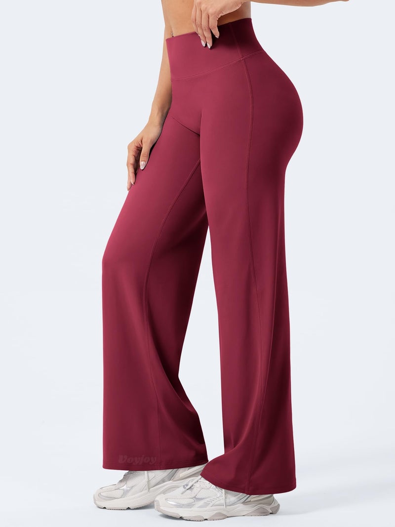 VOYJOY Straight Leggings Bottoms Wide Leg Pants for Women 29"/ 31.5"/33"/35" High Waist Stretch Casual Sweatpants Ruby Red - Image 5