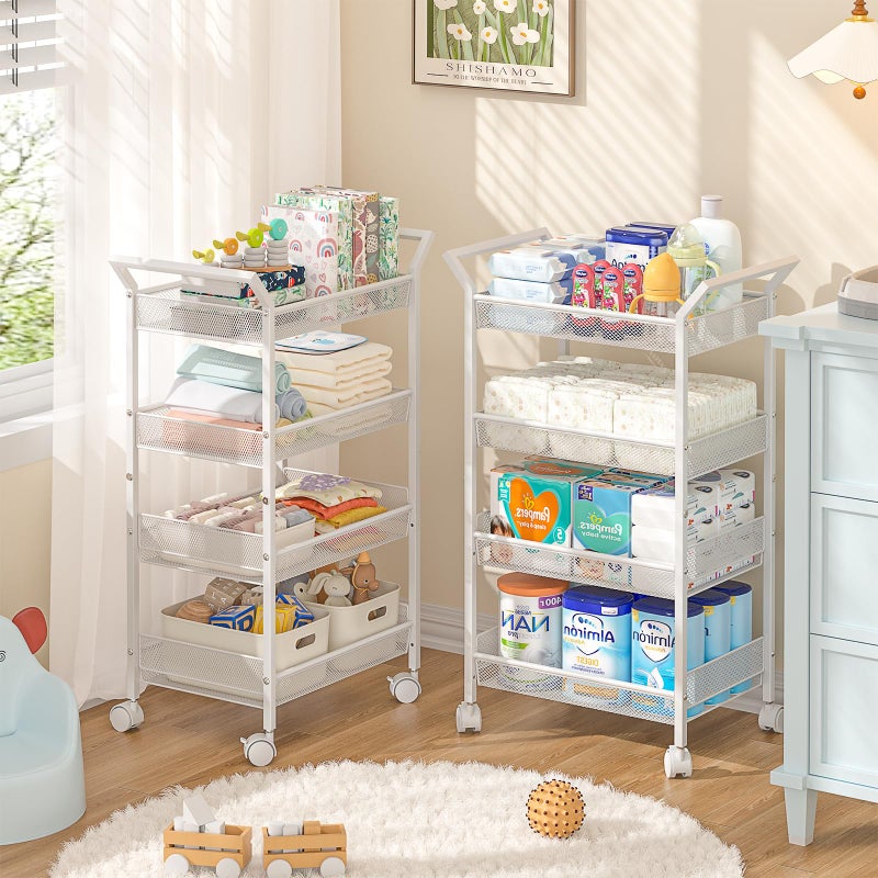 3IngSeagulls Baby Diaper Caddy Cart, 4-Tier Diaper Caddy Organizer and Storage, Rolling Utility Cart for Baby Supplies, Diaper Cart with Wheels for Bedroom, Nursery, Changing Table, White - Image 1