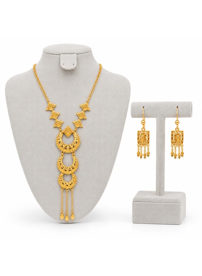 Women’s Gold-Tone Geometric Crescent Necklace and Drop Earrings Set, 3 Pieces