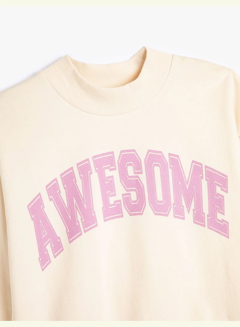 KOTON Oversize Sweat Stand Up Neck Long Sleeve Printed
