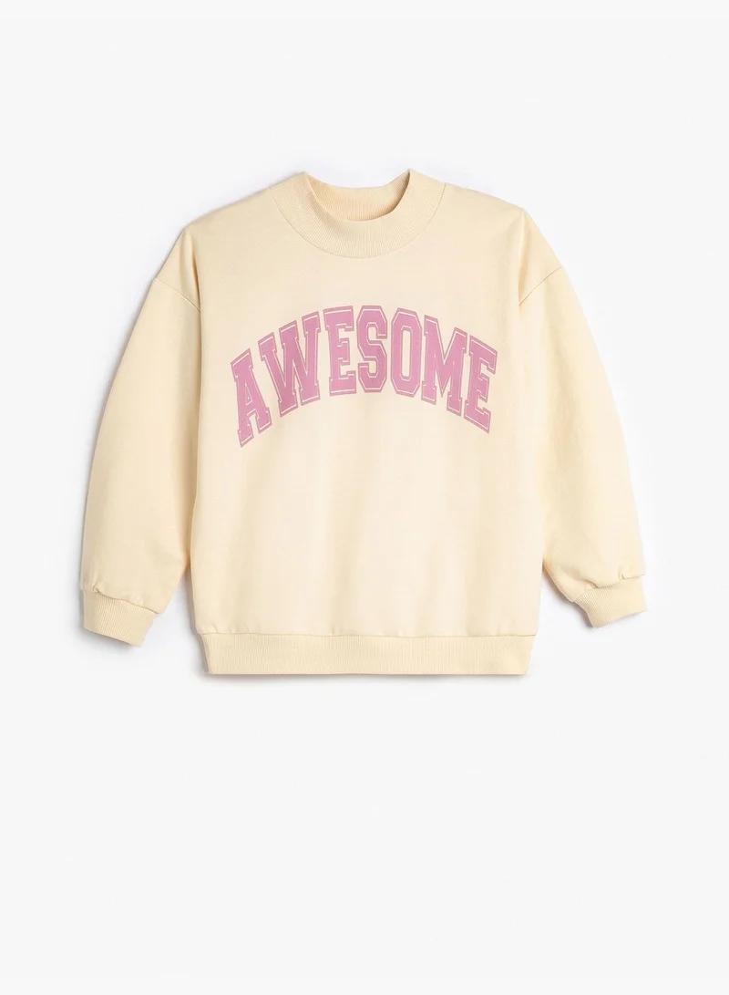 KOTON Oversize Sweat Stand Up Neck Long Sleeve Printed