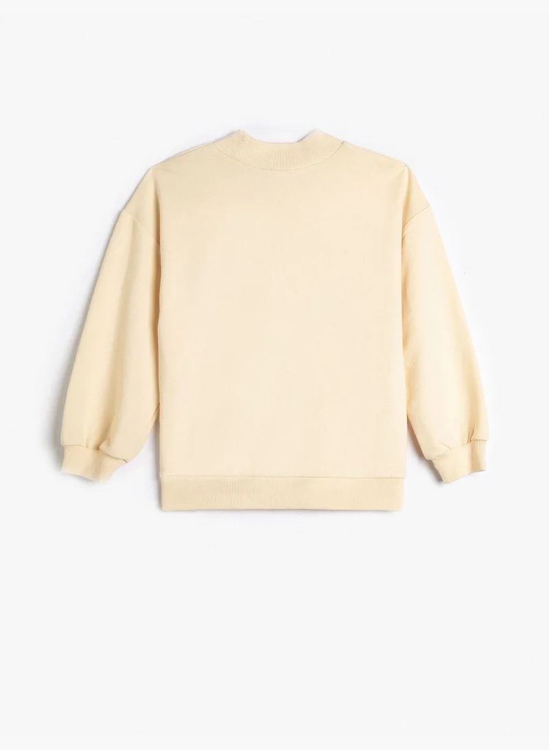 KOTON Oversize Sweat Stand Up Neck Long Sleeve Printed