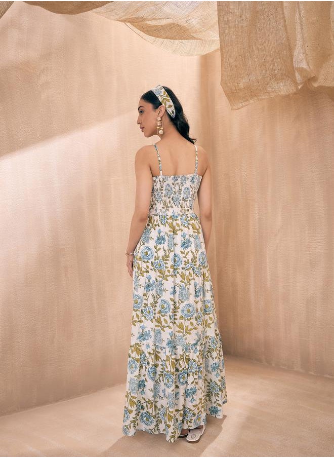 SASSAFRAS - Floral Print  Smocked Tiered Maxi Dress by Styli - Image 1