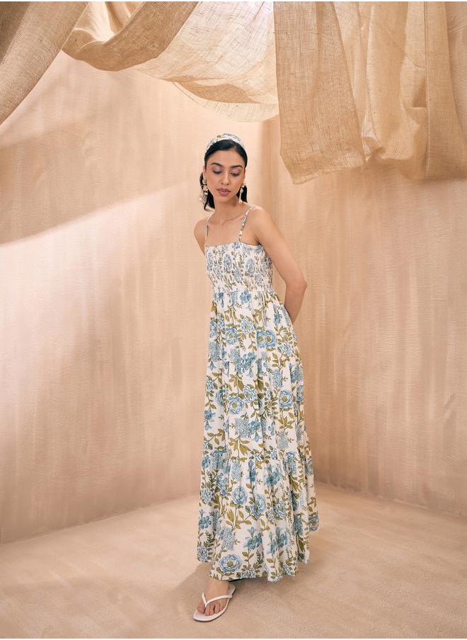 SASSAFRAS - Floral Print  Smocked Tiered Maxi Dress by Styli - Image 1