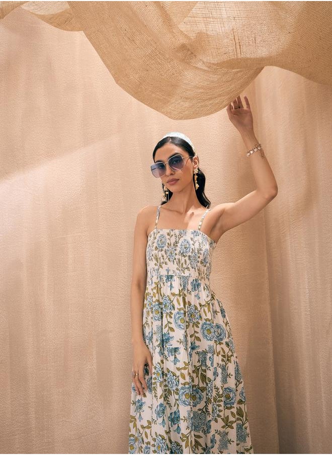 SASSAFRAS - Floral Print  Smocked Tiered Maxi Dress by Styli - Image 1