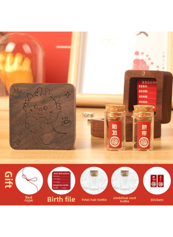 Baby Fetal Hair Souvenir Bottle Making Newborn Baby Umbilical Cord Collection Box Nipple Storage Storage Bottle Walnut Wooden Box-Color:Large-walnut Square Box-love Tiger-fetal Hair Bottle Umbilical Cord Bottle  - Image 2