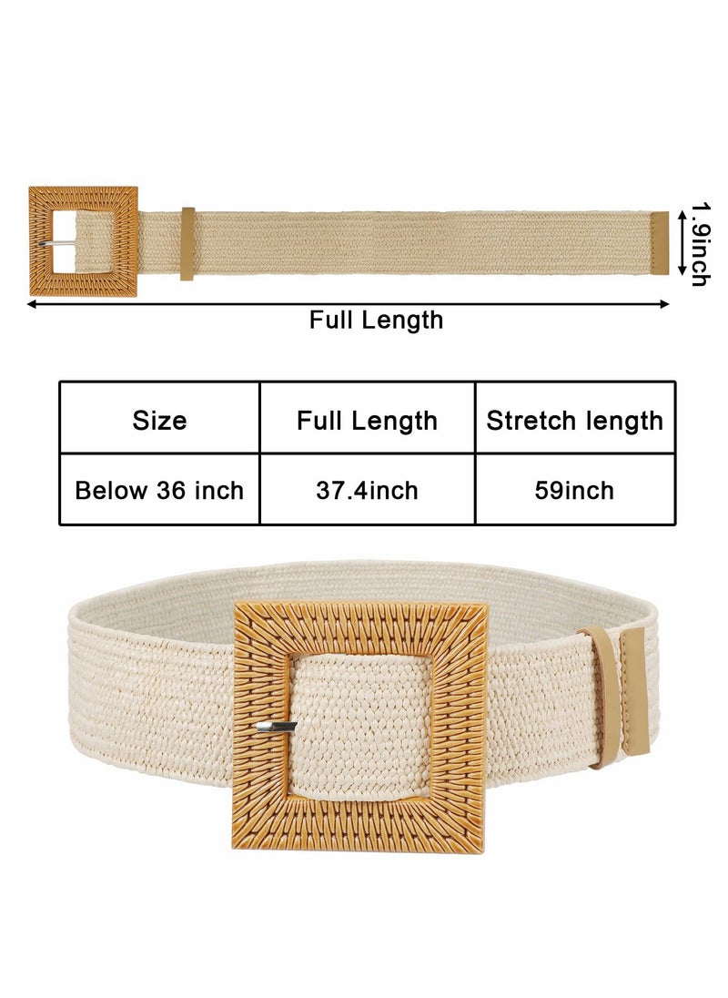 KASTWAVE 4 Pcs Women Waist Belt, Straw Woven Elastic Stretch Waist Belt  - Image 5