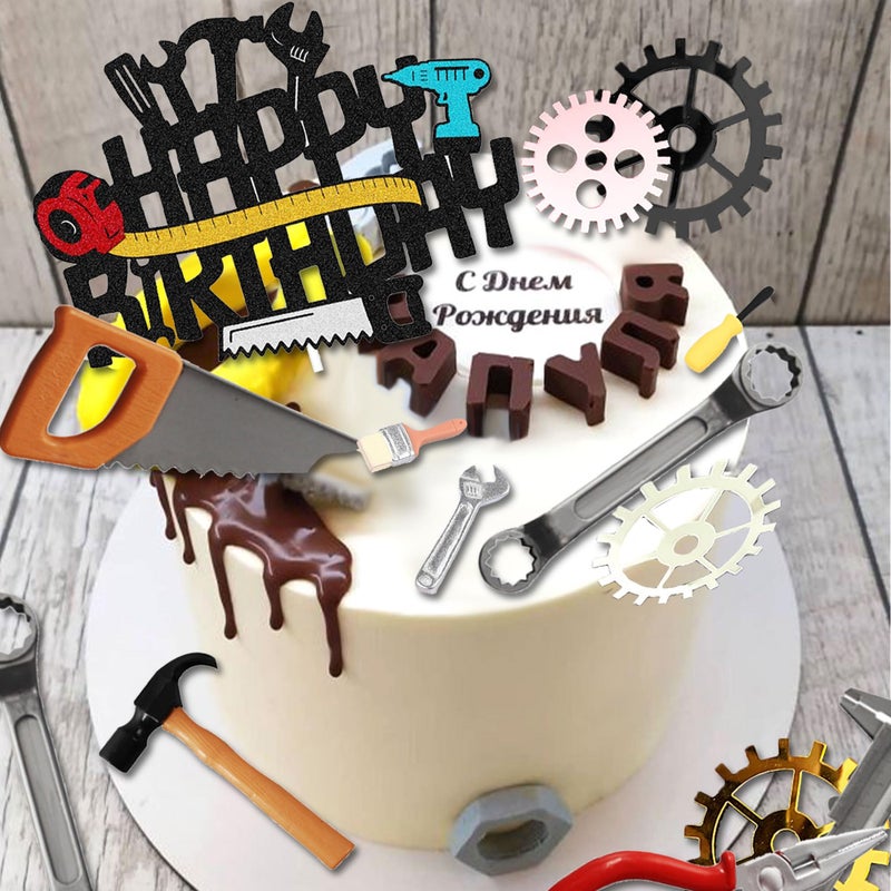 LAST HOE DOWN Tools Cake Topper Wrench Hammer Drill Plier Handsaw Tape Measure Screwdrivers Themed Happy Birthday Party Cake Decor - Image 5