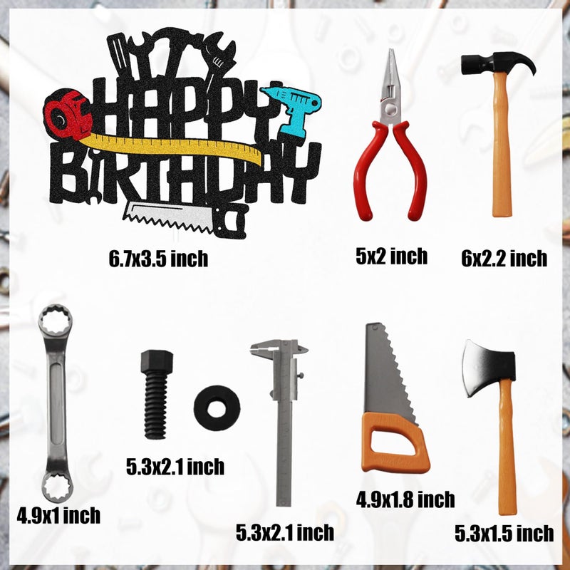 LAST HOE DOWN Tools Cake Topper Wrench Hammer Drill Plier Handsaw Tape Measure Screwdrivers Themed Happy Birthday Party Cake Decor - Image 2