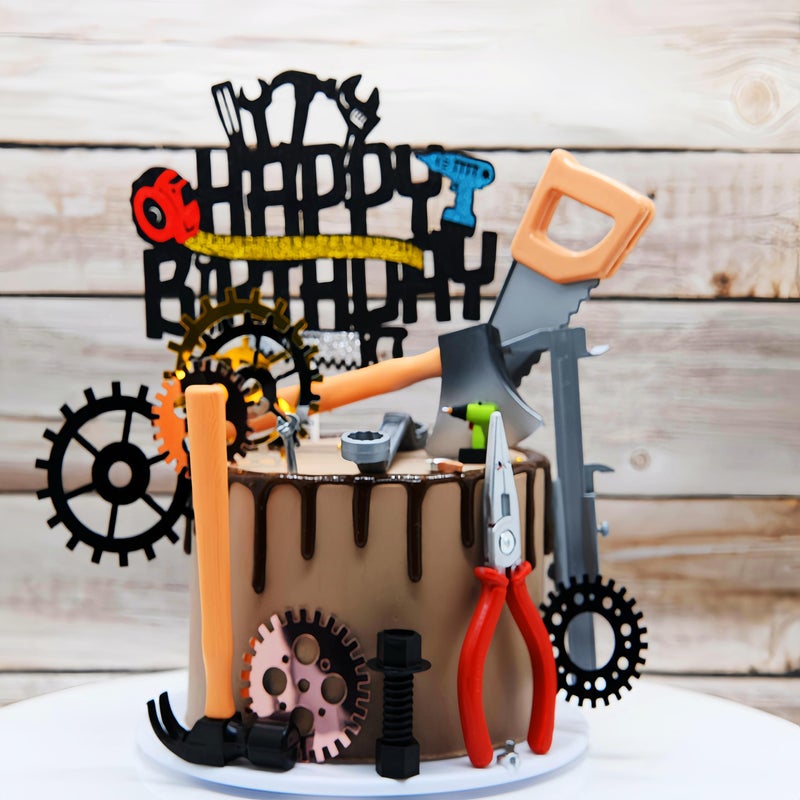 LAST HOE DOWN Tools Cake Topper Wrench Hammer Drill Plier Handsaw Tape Measure Screwdrivers Themed Happy Birthday Party Cake Decor - Image 4