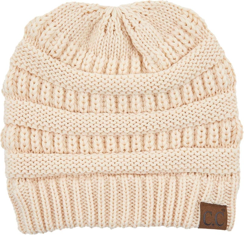 Cc Exclusives Soft Stretch Cable Knit Messy Bun Ponytail Beanie Winter Hat for Women (MB-20A) - Image 3