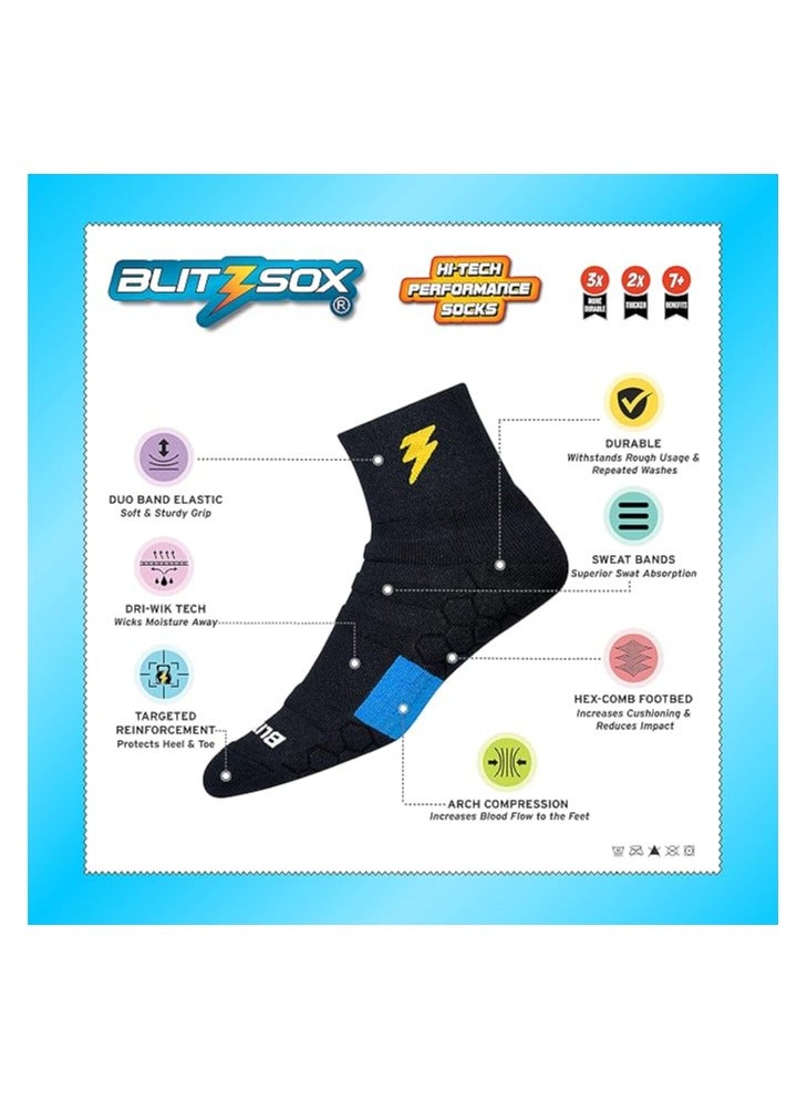 بليتزوكس جوارب BLITZSOX عالية الأداء رياضية بطول الكاحل للرجال والنساء (التنس، كرة الريشة، الجري، صالة الألعاب الرياضية)، حزمة من 3 (مقاس المملكة المتحدة 7-11، رمادي، أزرق مخضر، أسود) - Image 2