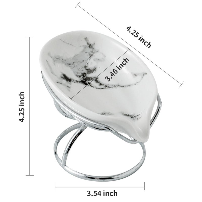 Dobbyby Leaf-Shaped Soap Dish â€“ Premium Ceramic Soap Bar Holder with Self-Drainage System â€“ Bar Soap Holder for Shower, Bathroom Sink, Kitchen â€“ Waterfall Soap Dish with Stainless Steel Stand (SLIVER) - Image 5