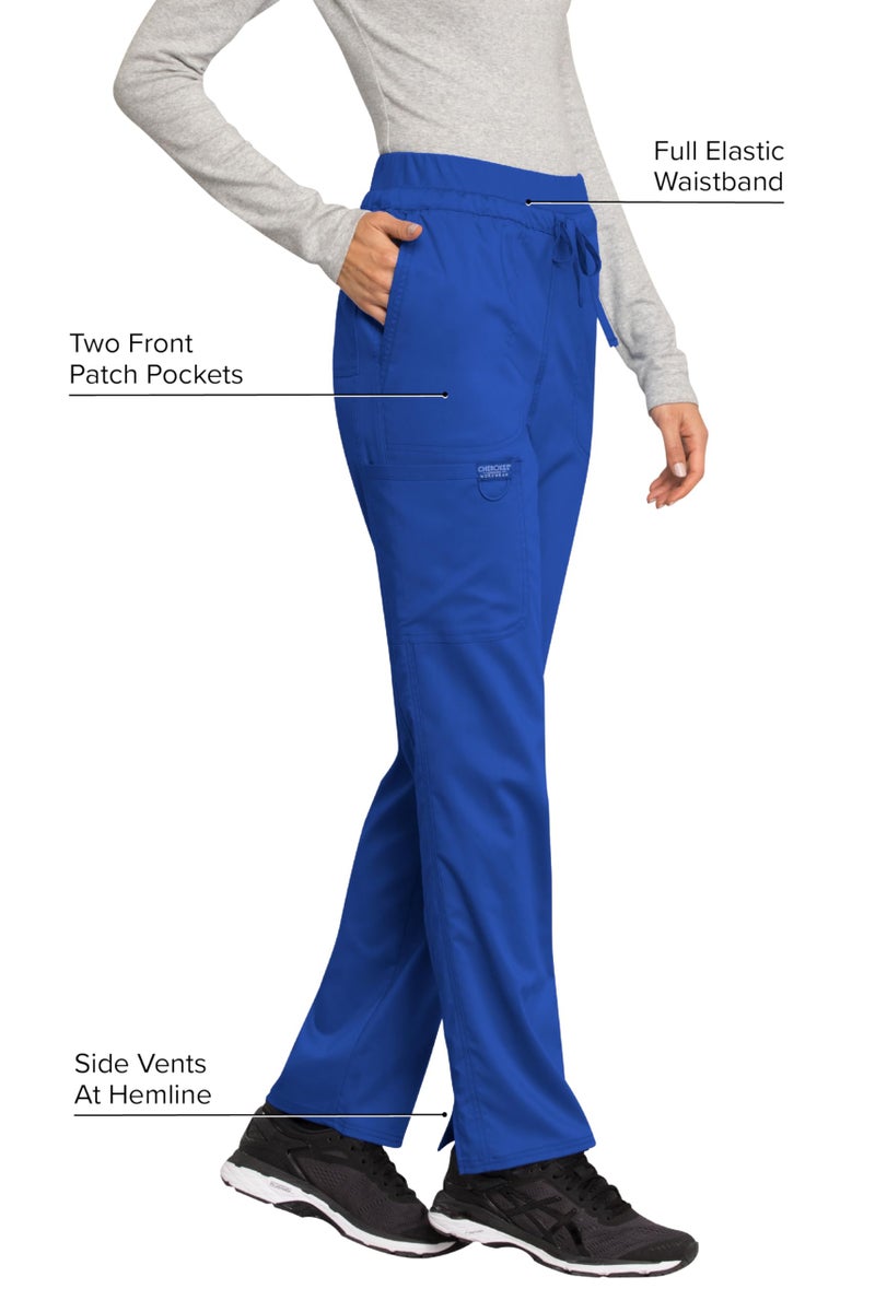 Cherokee Scrubs for Women Mid Rise Tapered Leg Drawstring Pant with 5 Pockets, Cargo Bottom with 2 Way Stretch Fabric - WW105T, S Tall, Royal - Image 2