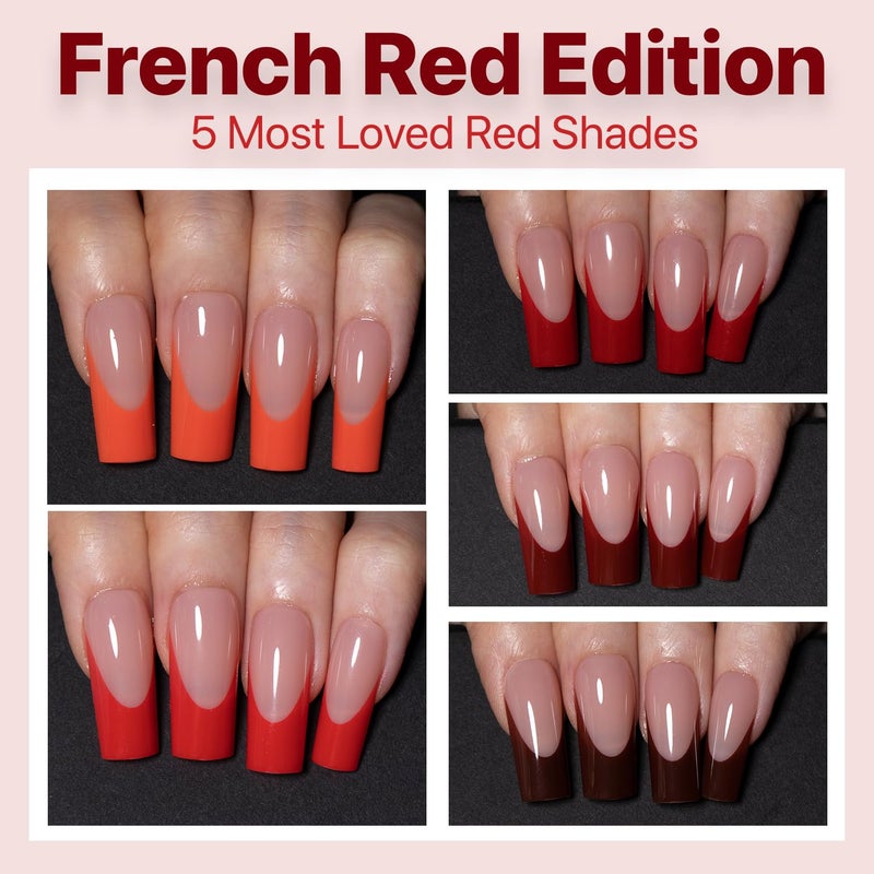 SXC Cosmetics French Tip Press On Nails â€“ Red Series, Medium Square, X-Pro Tips Starter Kit | 150PCS, 15 Sizes, 5 Styles, Beginner-Friendly - Image 3