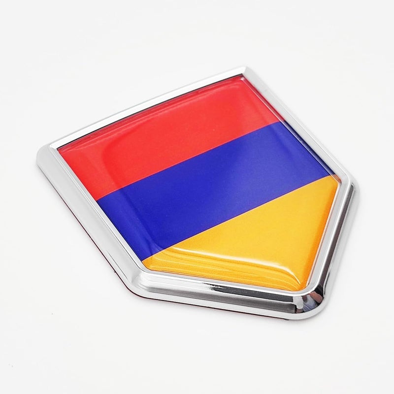 Overdecor 2 Pack Armenia Flag Decal Armenian Sticker Emblem Chrome Shield Flags for Car Bumper - Image 1