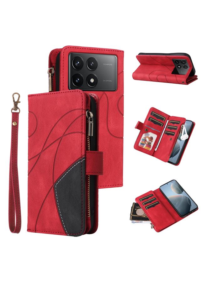 The Bros Case For Xiaomi Poco F6 Pro Dual-color 9 Card Slots Zipper Wallet Leather Phone Case