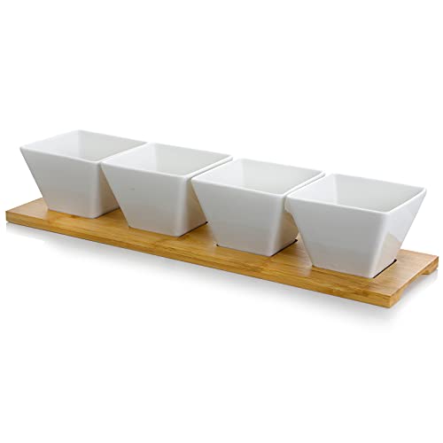 Elama 5 Piece Signature Modern Appetizer and Condiment Server with 4 Serving Dishes and a Bamboo Serving Block - Image 1