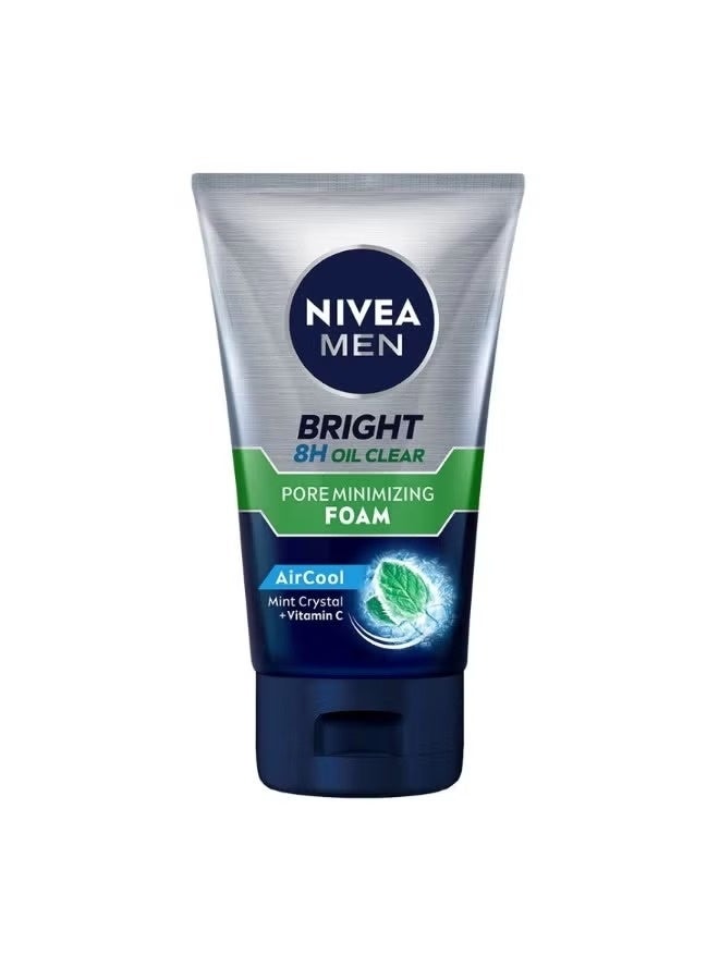 Nivea NIVEA MEN Bright 8H Oil Clear Pore Minimizing Foam, with Mint Crystal & Vitamin C, 100g