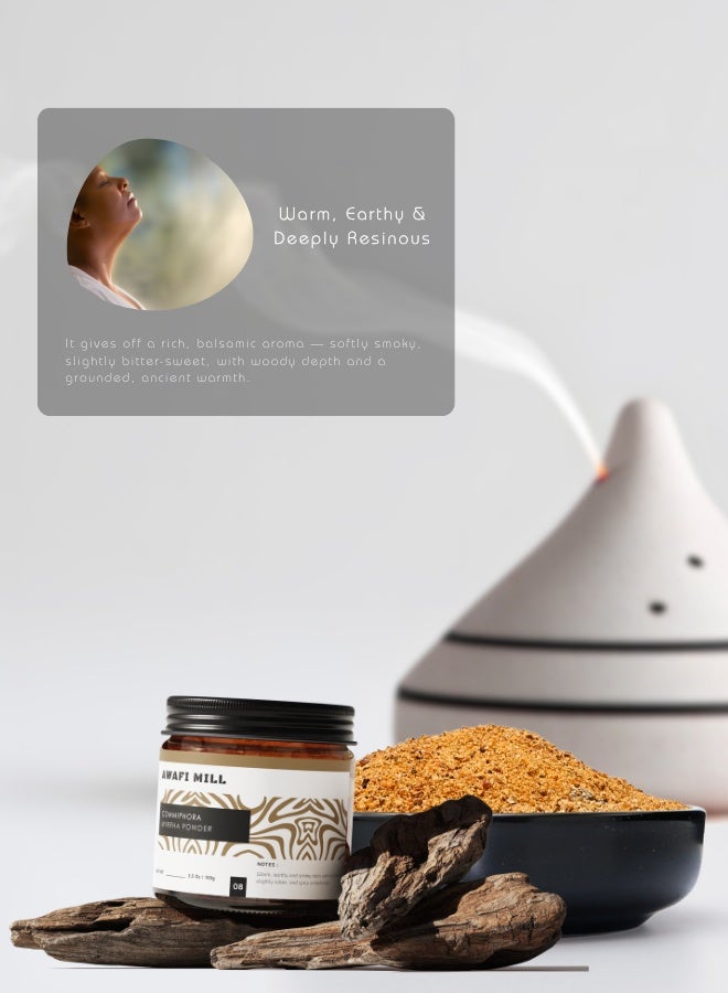 أباميك مسحوق مر كوميفورا من أوافي ميل (راتنج مطحون للبخور) | صمغ المر لمواقد الفحم والبخور، لصنع المخاريط/العصي | بلسمي دافئ، رائحة ترابية | مسحوق سائب (غير صالح للأكل) (100 غرام | 3.5 أونصة) - Image 5