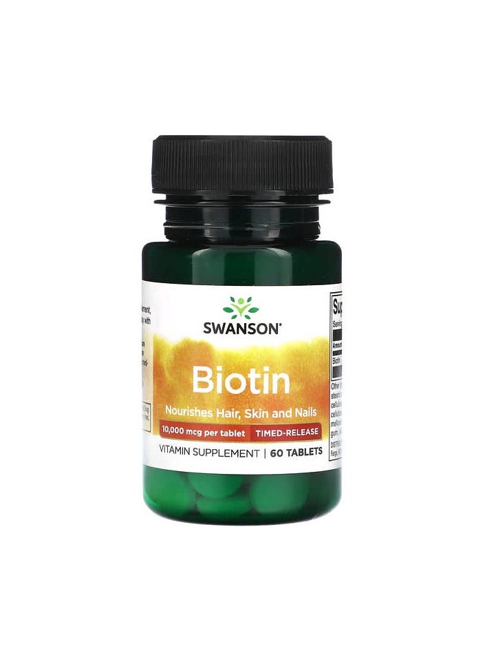 SWANSON Biotin, Time-Release, 10,000 mcg, 60 Tablets