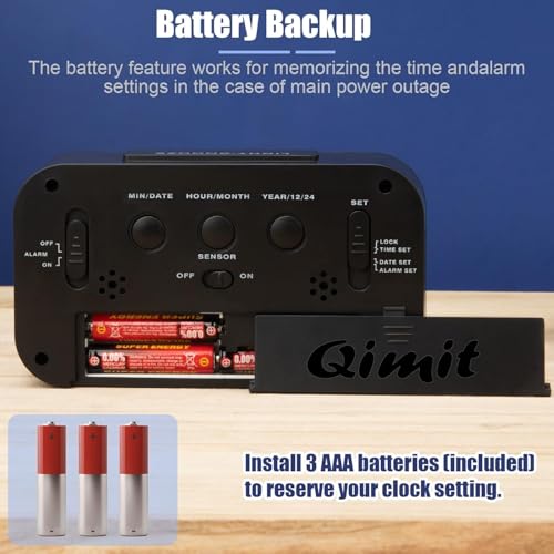QIMIT Digital Alarm Clock Table Clock for Students, Home, Office, Corporate with Automatic Sensor, Date & Temperature (Black Rectangle Clock) - Image 4